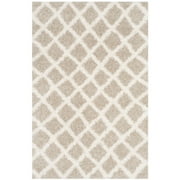 SAFAVIEH Layla Geometric Plush Shag Area Rug, Beige/Ivory, 6' x 6' Square