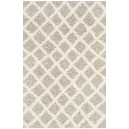 SAFAVIEH Layla Geometric Plush Shag Area Rug, Beige/Ivory, 6' x 6' Square
