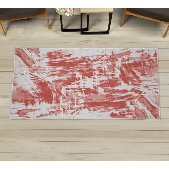 Monochrome Decorative Rug, Old Grunge Style Abstract Art with Brushstrokes Chaos Image Print, Quality Carpet for Bedroom Dorm and Living Room, 6 Sizes, Coral Blush, by Ambesonne