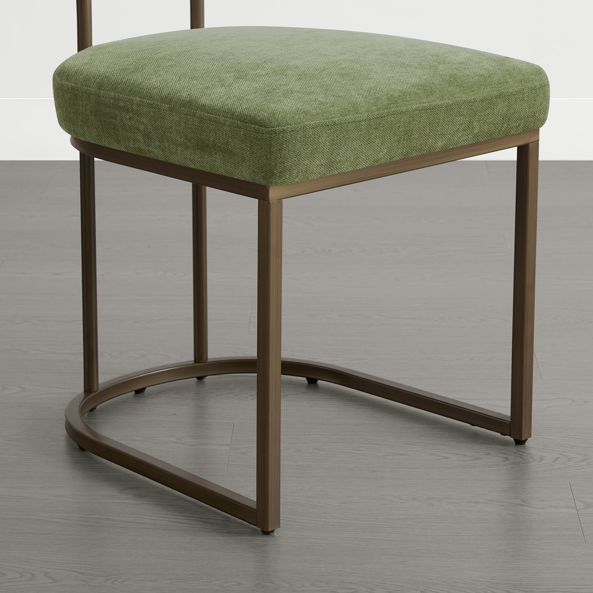 Spruce & Spring Modern Low-Back Metal Dining Chair with Upholstered Seat Set of 3, Green&Brass Frame