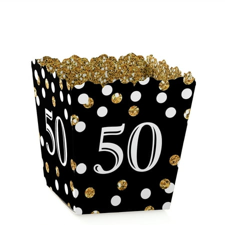 Small White Treat Boxes Adult 50th Birthday - Gold - Party Mini Favor Boxes - Birthday Party Treat Candy Boxes - Set of 12 ()