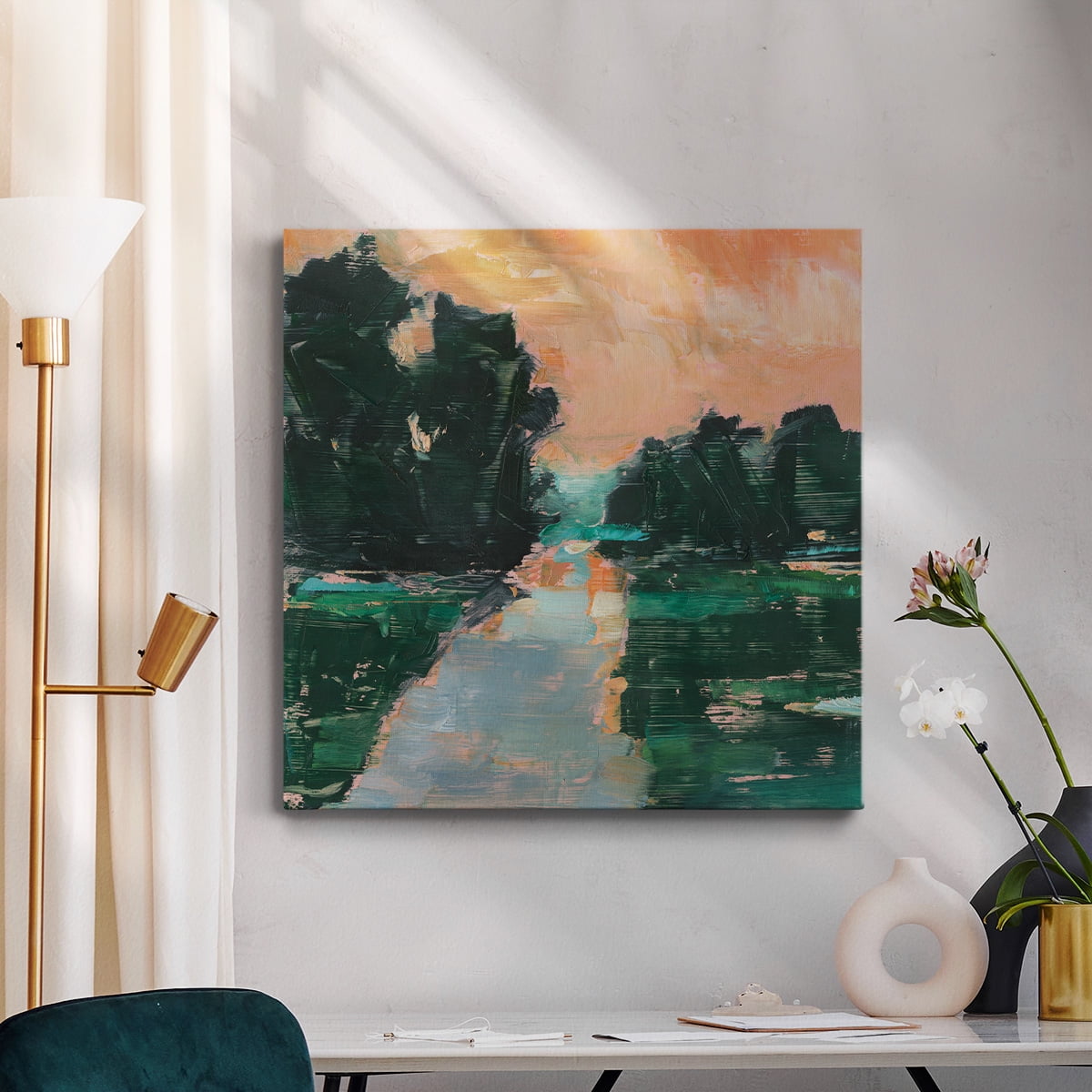 Wexford Home Coral Sunset I-Premium Gallery Wrapped Canvas, 24" x 24" - Ready to Hang
