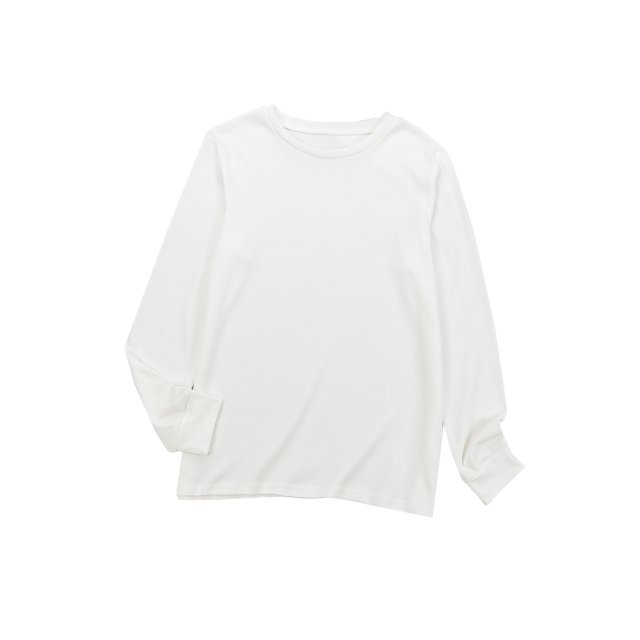 ABPHQTO Top de mujer blanco liso con cuello redondo y manga larga