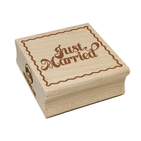 Just Married Elegant Text Square Rubber Stamp Stamping Scrapbooking Crafting - Small 1.25in