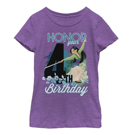 Girl s Mulan Honor Your 4th Birthday Graphic Tee Purple Berry Small