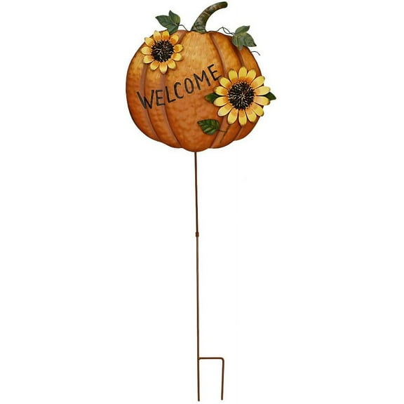 Pumpkin Garden Stake Metal Welcome Sign Fall Decor, Decorative Pumpkin Yard Garden Dcor Outdoor for Autumn Harvest Thanksgiving Halloween Rustic Pumpkin Decoration for Home (1, 14inX36.75in)