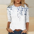 thumbnail image 2 of Women's Fashion 2024 Dressy Casual Tops for Lady Vintage Spring Sweatshirts Summer Clothes for Teen Girls 3/4 Sleeve Loose Fit Flowy Tunic Tops Round Neck Blouse Floral Print Light Blue T Shirts XL, 2 of 5