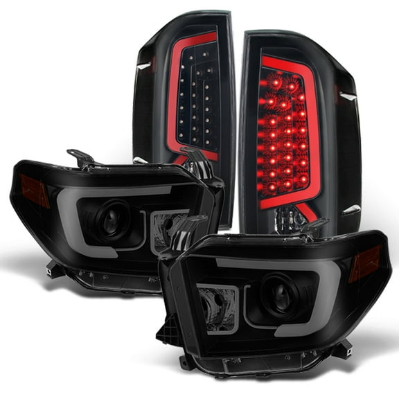 AKKON - For 2014 2015 2016 2017 2018 2019 2021 Toyota Tundra Black Smoke DRL LED Tube Projector Headlights & Black LED Taillight Set