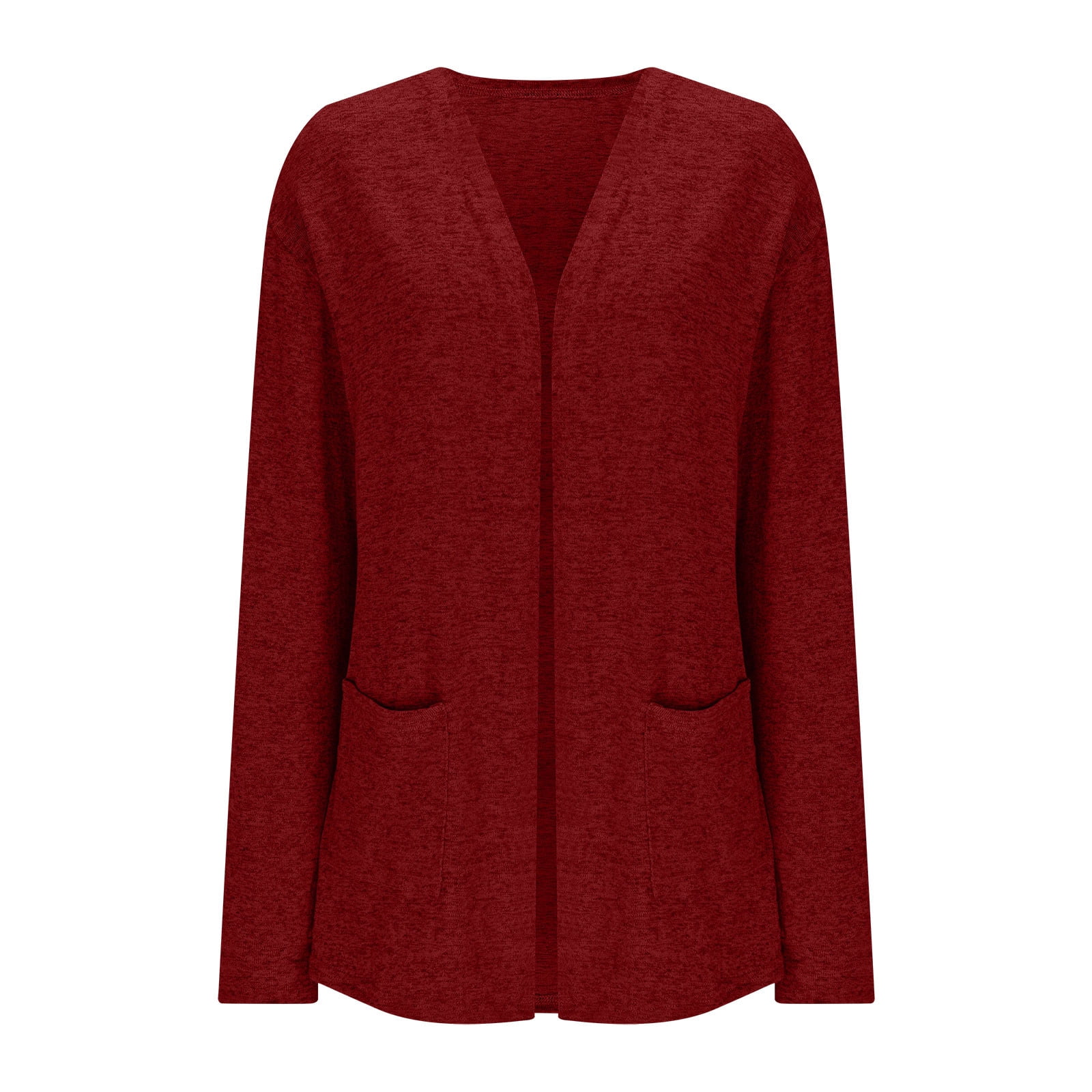 Hueook Cardigan Sweaters for Women Color Long Sleeve Casual Tops Blouse with Pocket Cardigan Red 4X