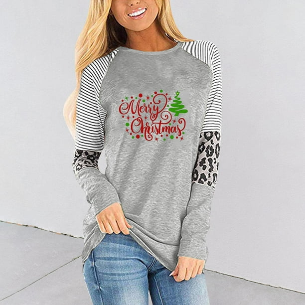 Pntutb Blusa de manga larga con estampado de moda para mujer Blusa de cuello redondo con rayas Casual tops Pntutb Pntutb-2537