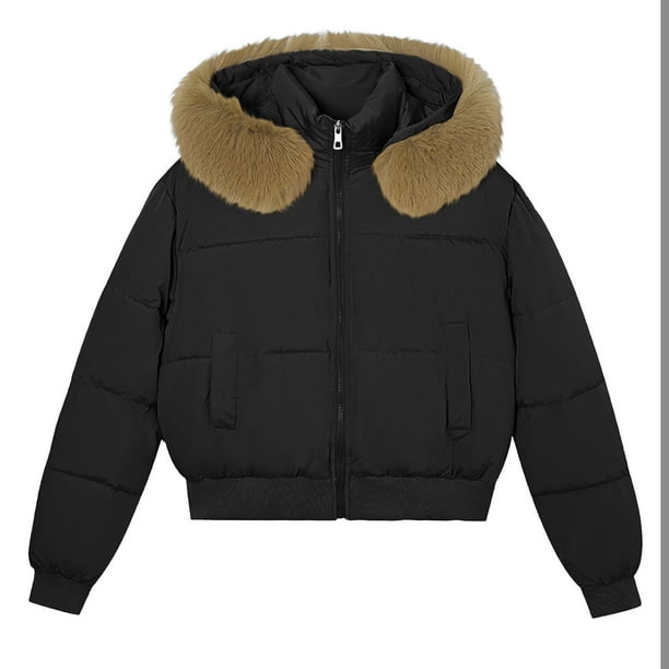 Nfurl Women's Puffer Jackets with Faux Fur Hood Warm Short Quilted
