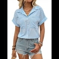 thumbnail image 2 of Blusas con Botones para Mujer, Camisas A Rayas, Blusas Elegantes e Informales con Cuello, Camisetas de Verano. Azul S, 2 of 10