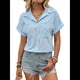 thumbnail image 2 of Blusas con Botones para Mujer, Camisas A Rayas, Blusas Elegantes e Informales con Cuello, Camisetas de Verano. Azul S, 2 of 10