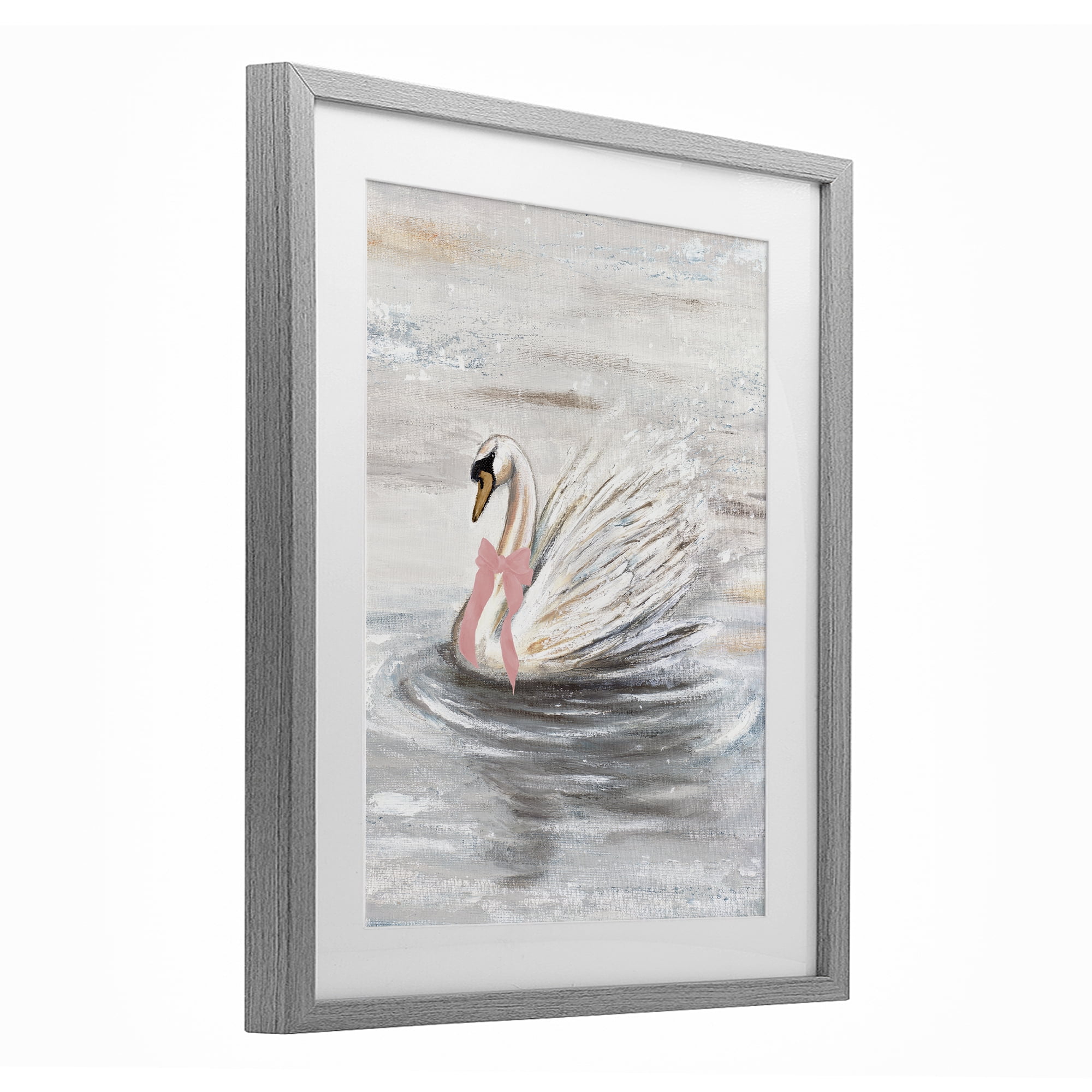 Stupell Industries Swan With Pink Bow & Ripples Gray Framed Print Under Glass, design by Patricia Pinto