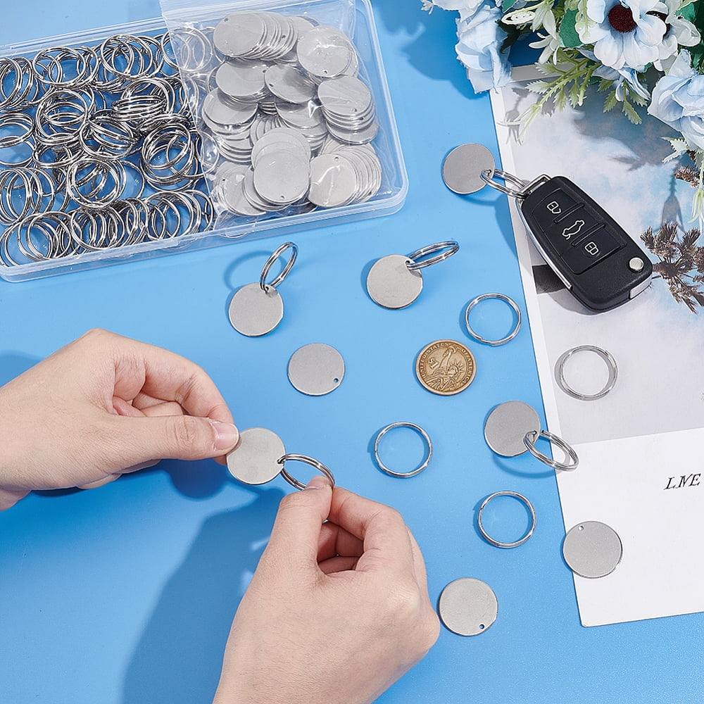 100pcs Round Stamping Blank Tags 25mm Stainless Steel Blanks Keychain Metal Blank Tags Engravable Key Ringwith Hole and 100pcs