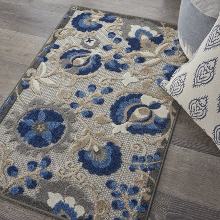 Nourison Aloha Indoor/Outdoor Natural/Blue 2'8" x 4' Area Rug, (3x4)