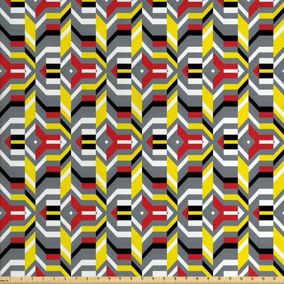 Abstract Sofa Upholstery Fabric by the Yard, Colorful Modern Stripes Chevrons Random Shapes, Decorative Fabric for DIY and Home Accents, Multicolor by Ambesonne