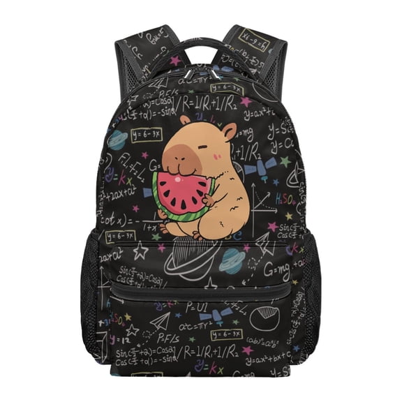 Pzuqiu Watermelon-Capybara Children’s School Backpack, Polyester Waterproof Student Backpack Adjustable Straps School Bag for Travel Daily Study