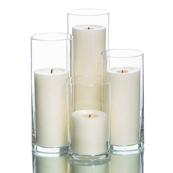Richland Pillar Candles & Eastland Cylinder Holders Light Ivory Set of 4