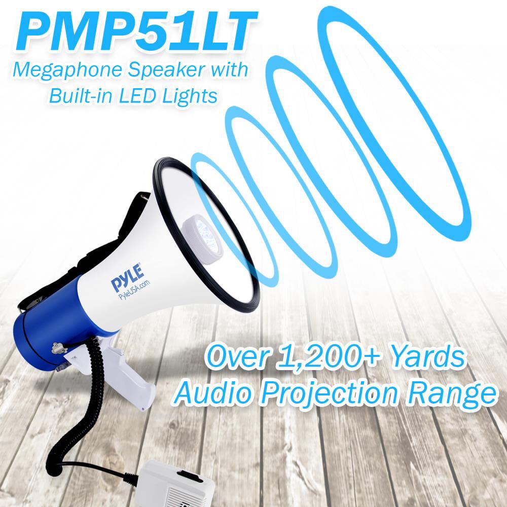 LED Lights, Adjustable Volume Siren Alarm Pyle Megaphone PA Bullhorn 
