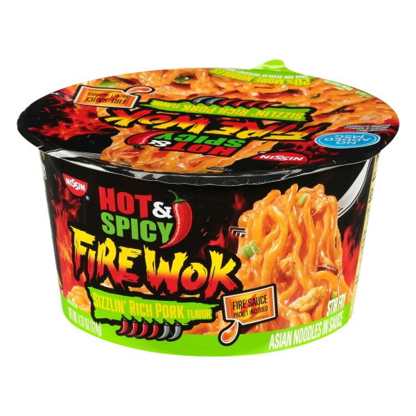 Nissin® Hot & Spicy Fire Wok Sizzlin' Rich Pork Flavor Stir Fry Asian Noodles in Sauce 4.37 oz