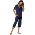 thumbnail image 6 of MoFiz Women's Solid Bamboo Pajamas Set Short Sleeve V-Neck Top and Capri Pants with Pockets Loungewear 2-Piece for Women, 6 of 7