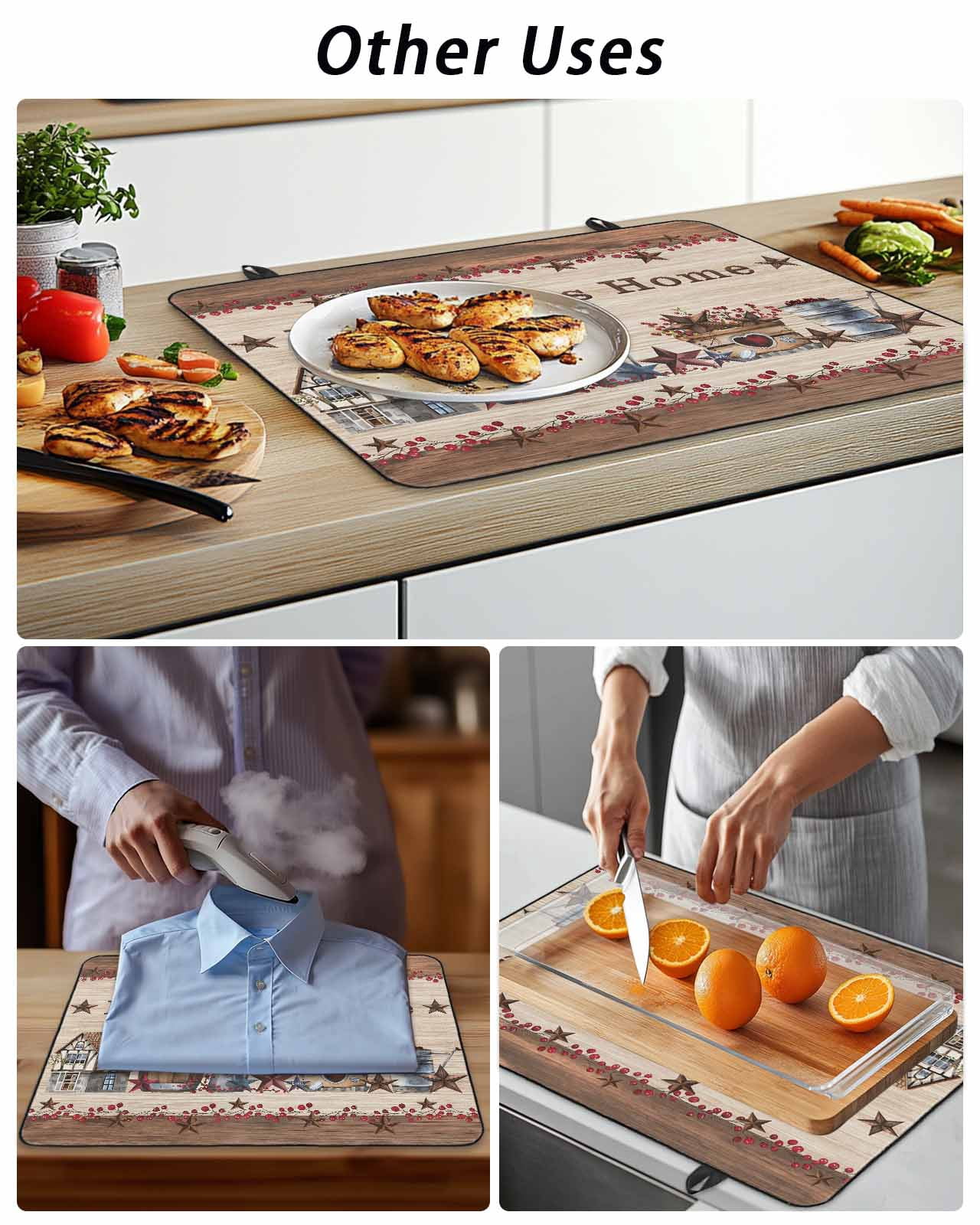 Stove Top Covers for Electric Stove, Farmhouse Glass Stovetop Cover Protector, Brown Country Star Berry Vintage Wood Grain Induction Cooktop Protector Oven Mat for Kitchen Countertop 24"x21"
