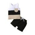 thumbnail image 2 of Toddler Baby Boys Pants Suit, 3 6 12 18 24M 3T Sleeveless Contrast Color Crew Tank Tops + Drawstring Shorts Summer Casual Outfits, 2 of 10