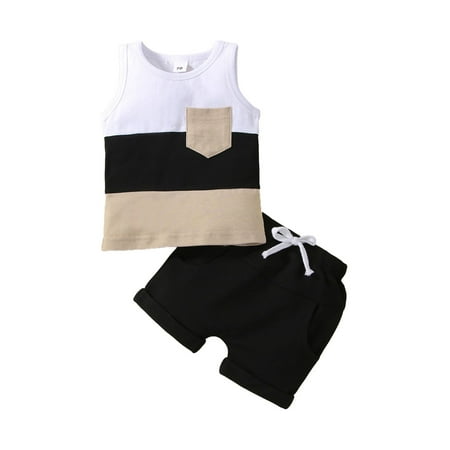 

Licupiee Kids Baby Boy Summer Clothes Sets Color Patchwork Sleeveless Vest Tops Shorts Outfit Black 3-6 Months