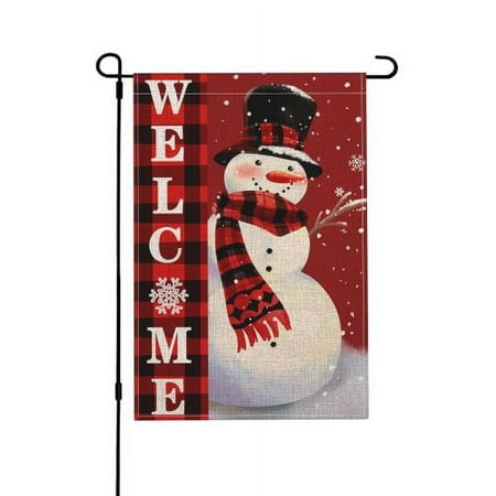 JOOCAR Christmas Garden Flag Double Sided Snowman Pattern Burlap Welcome Flag Weather Resistant Fade Resistant Winter Christmas Outdoor Yard Decoration Dimensions: 18 x 12 inches