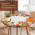thumbnail image 4 of Orange Pumpkins Round Tablecloth, Fitted Table Cover with Elastic for 36"-44" Round Tables, Farmhouse Botanical Leaves Vintage Table Cloth Outdoor Indoor Dinning Party Waterproof Tablecloths, 4 of 7