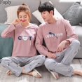 thumbnail image 1 of Conjuntos de Pijamas de algodón 100% para parejas, ropa de dormir cómoda de talla grande para Otoño e Invierno, 1 of 4