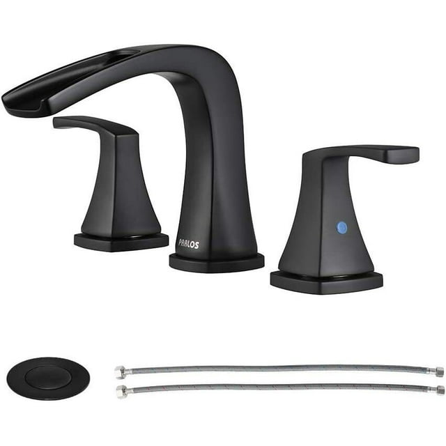 CES Waterfall Widespread Bathroom Faucet Matte Black with Metal Pop Up