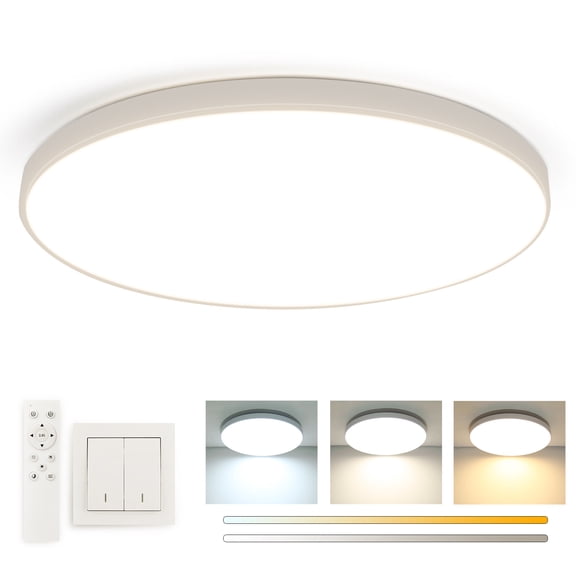 Senhu Dimmable LED Flush Mount Ceiling Light Fixture with Remote Control, 24W 3000K-6500K Light Color Adjustable, Modern Ultra-Thin Ceiling Lamp for for Bedroom, Living Room, Dining Room