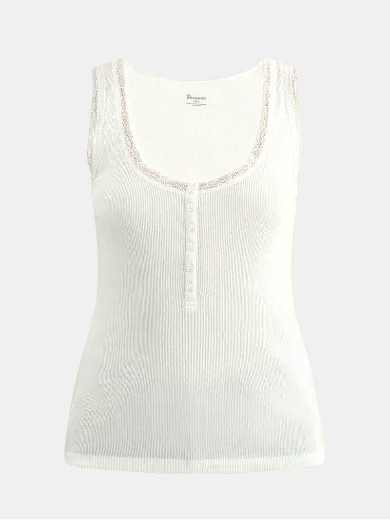 No Boundaries Lace Cotton Henley Tank, Women's - Walmart.com