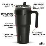 Hydrapeak Roadster 40oz Stainless Steel Tumbler Double Wall Vacuum Insulated Water Bottle With Handle And 2 in 1 Straw Lid (Black)