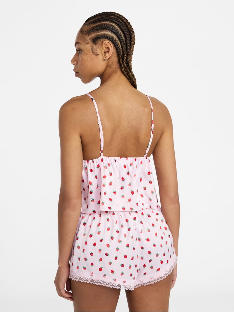 No Boundaries Satin Cami and Shorts Sleep Set, 2-Piece, Women's XS