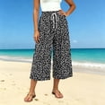 thumbnail image 2 of Levmjia Women's Summer Floral Print Wide Leg Pants Loose Fit Casual Drawstring Capri Trousers with Pockets Vintage Washed Vacation Beach, 2 of 7