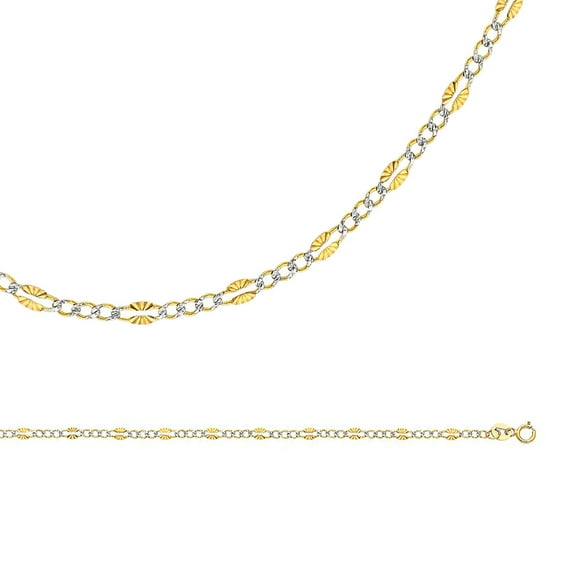 Solid 14k Yellow White Gold Necklace Figaro Chain Stamped Diamond Cut Curb Two Tone 3.2 mm 16 inch