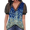thumbnail image 1 of Gibobby Camiseta de Manga Corta con Cuello en V Top manga corta con cuello en V encaje informal con estampado moda para mujer(Azul celeste,G), 1 of 4