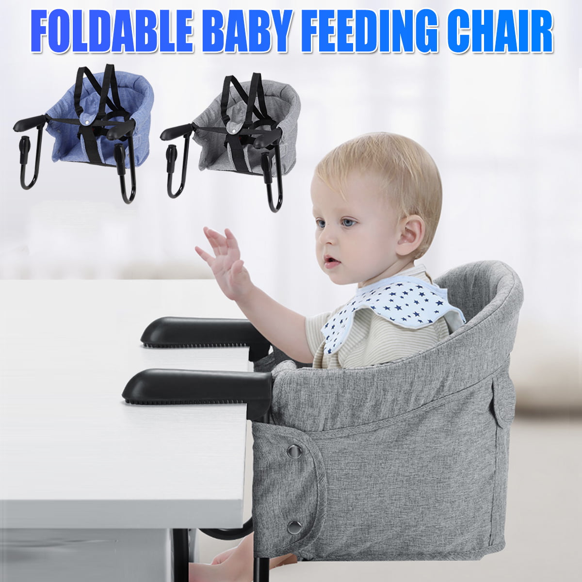 Hook On Chair Fast Table Chair High Load Design Fold Flat Storage Tight Fixing Clip on Table High Chair Removable Seat Grey 