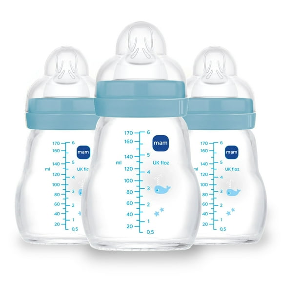Biberón para bebé MAM de vidrio 180 ml flujo lento sin BPA 3 unidades