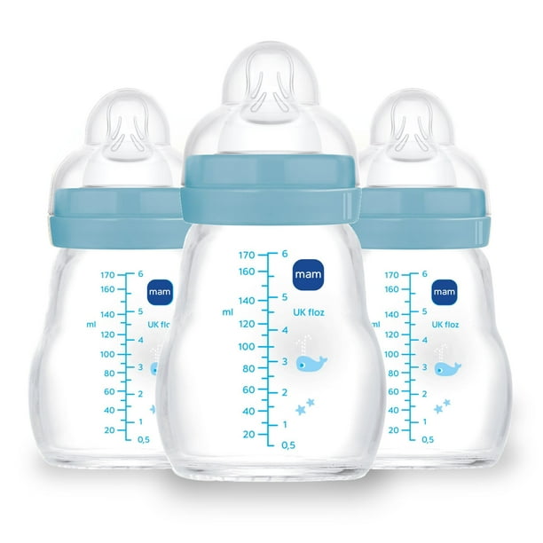 Biberón para bebé MAM de vidrio 180 ml flujo lento sin BPA 3 unidades