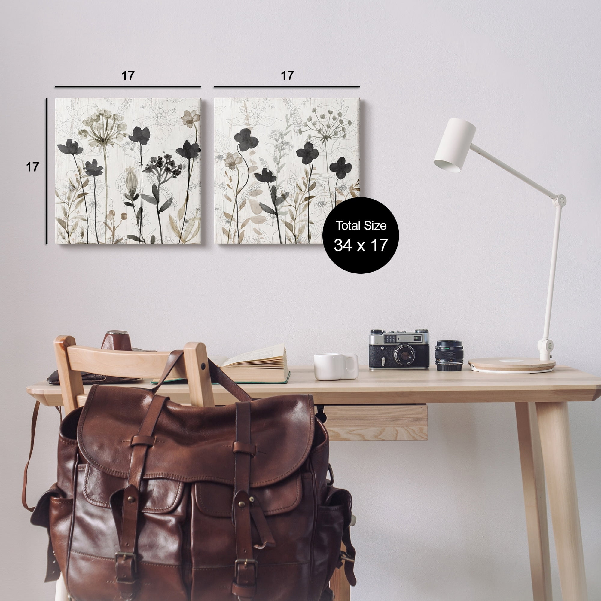 Stupell Industries Neutral Flower Hues Rustic Boho Botanical & Floral Painting Gallery Wrapped Canvas Print Wall Art, Set of 2