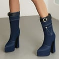 thumbnail image 3 of B91xZ Mid Calf Dress Boots for Women Chunky Heel Pointed Toe Slouch Riding Boots,Dark Blue 7, 3 of 5