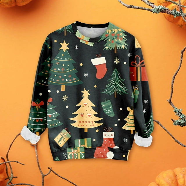 Chandails de Noël pour Femmes 2025 Col Rond Hiver Fêtes Mignons Pulls