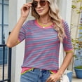 thumbnail image 6 of Womens Summer Short Sleeve Shirts Striped Sweater Cute Casual Top Trendy Women Clothing Crewneck Knit Blouses Blue & Green M, 6 of 9