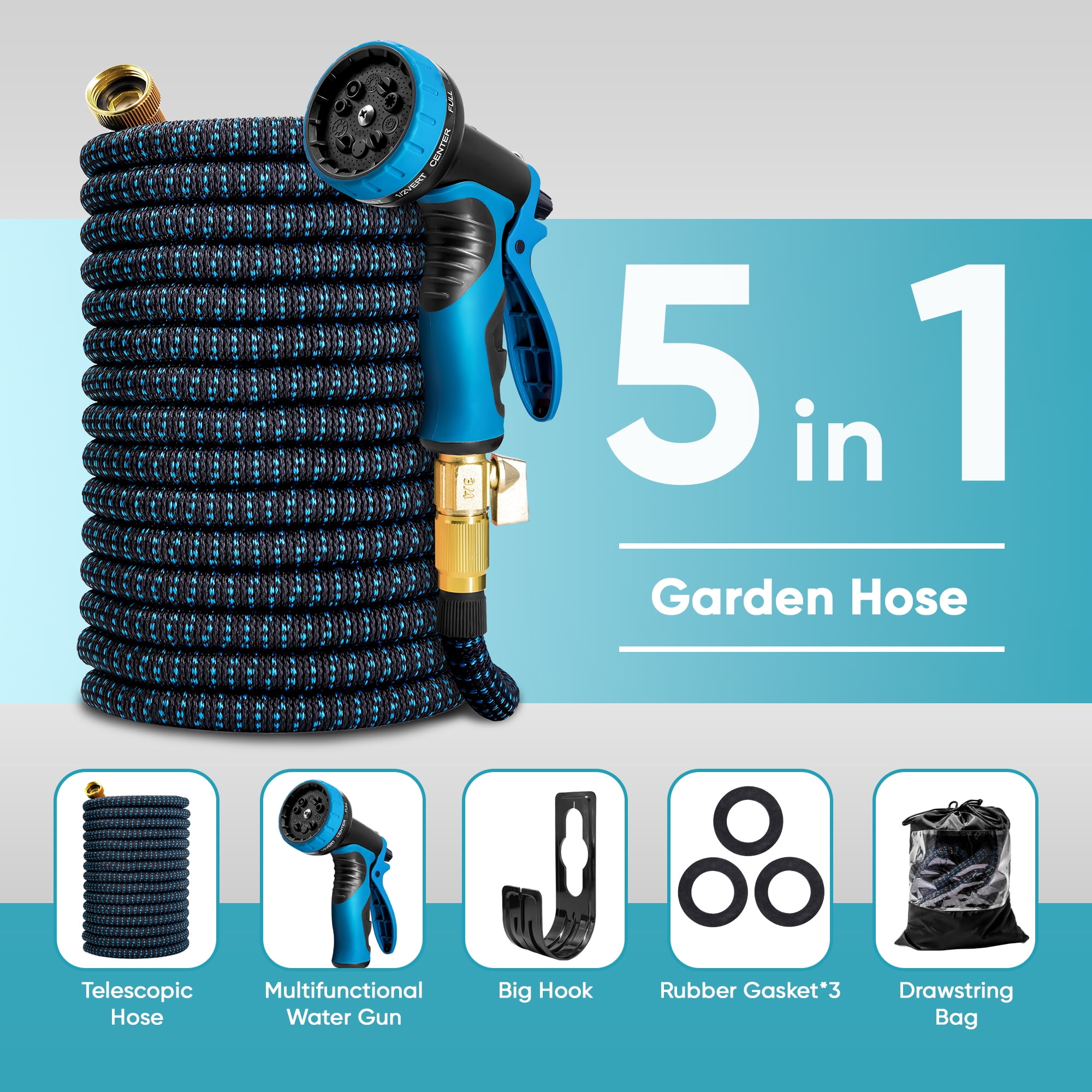 PortableOut 100ft Expandable Flexible Garden Water Hose, 10 Spray Nozzle, Outdoor, Yard, Car Wash