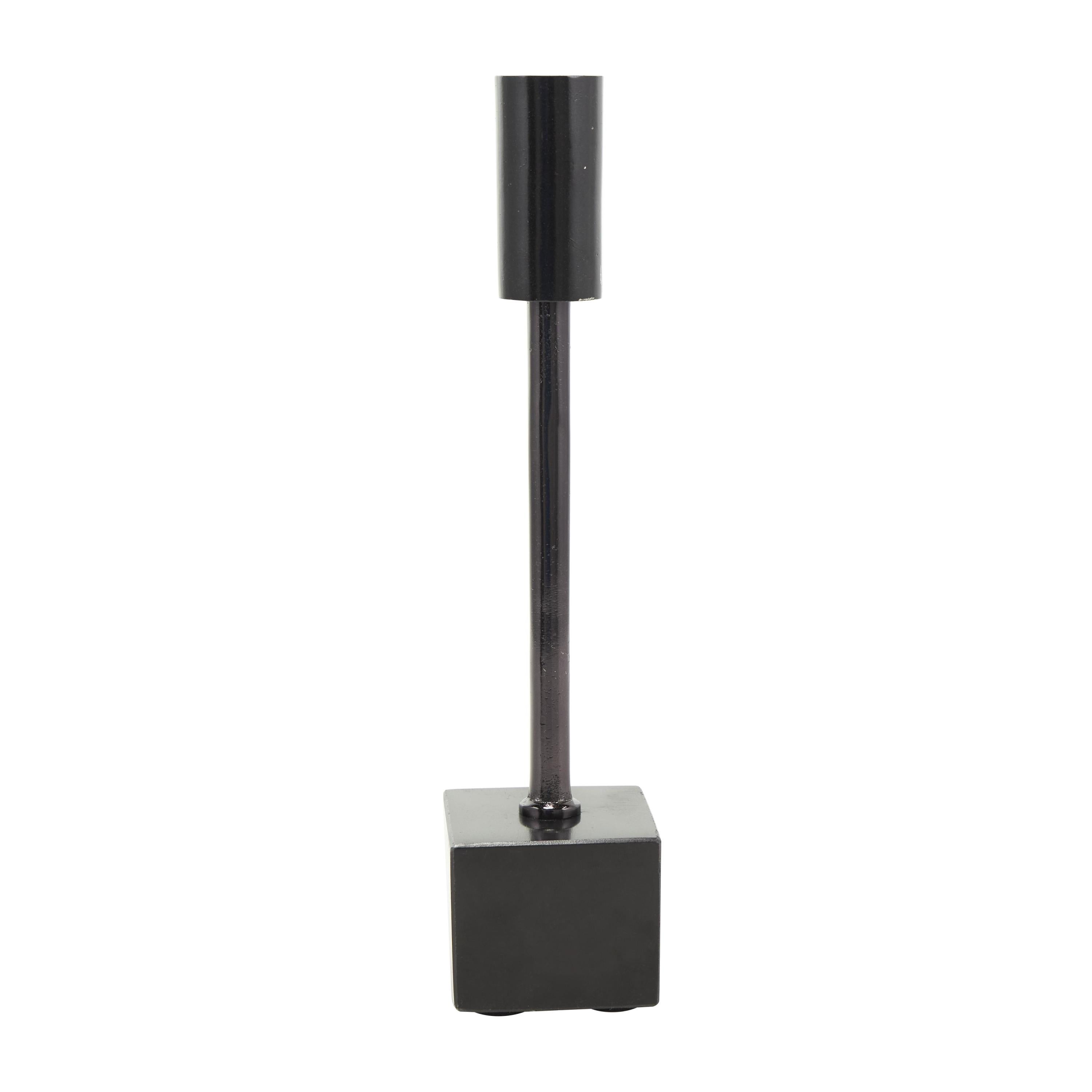 DecMode 2 Candle Black Aluminum Metal Slim Candle Holder with Block Bases, Set of 2
