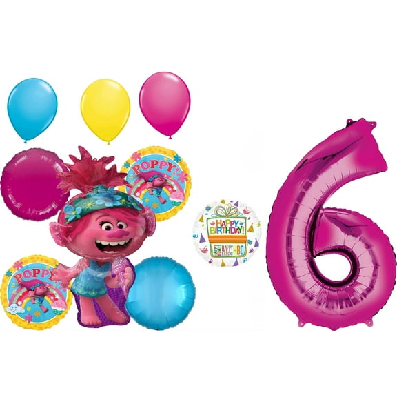 Trolls Party Supplies 6th Birthday 10 piece Balloon Bouquet Decorations kit